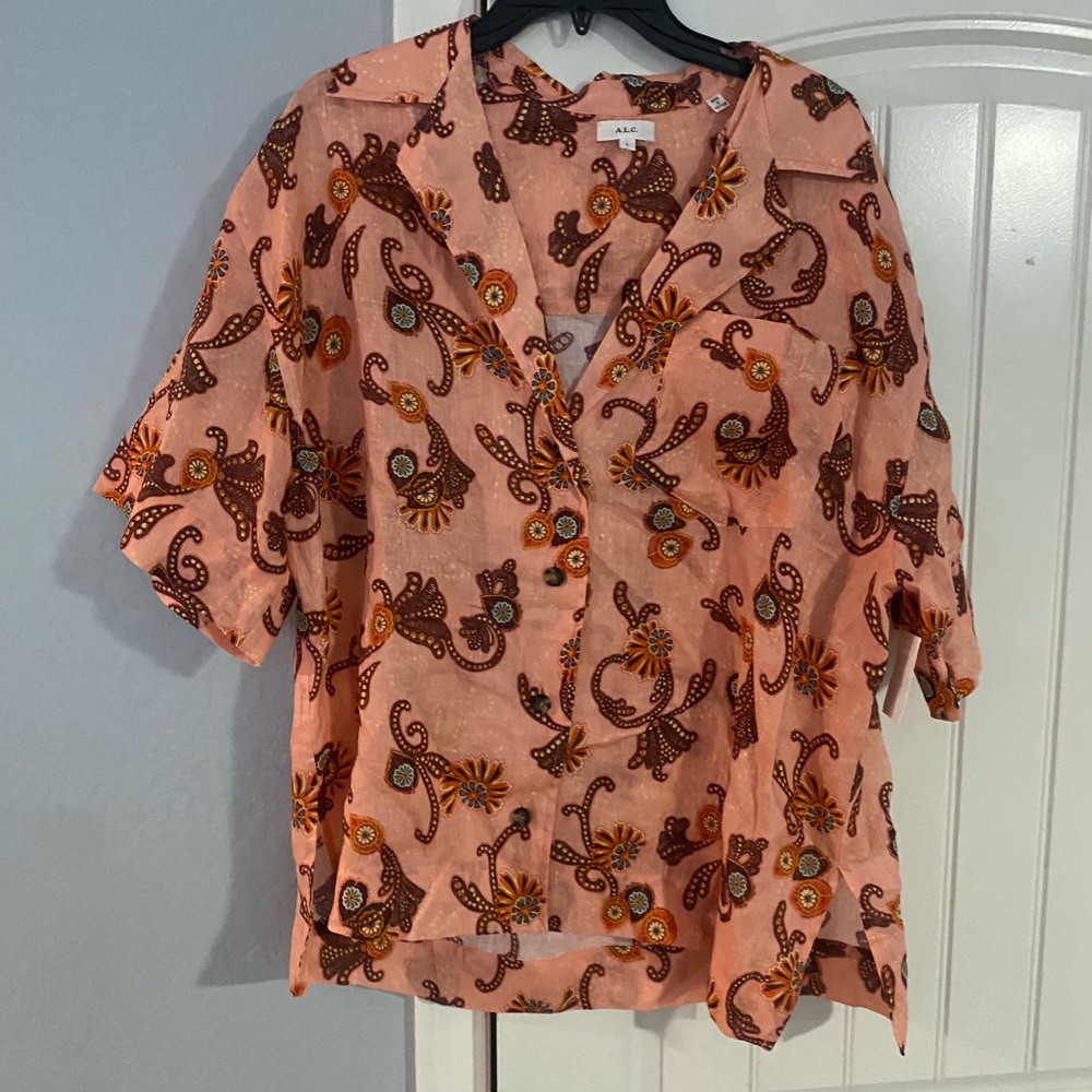 A.L.C. Sullivan Printed Linen Button-Front Top - image 5